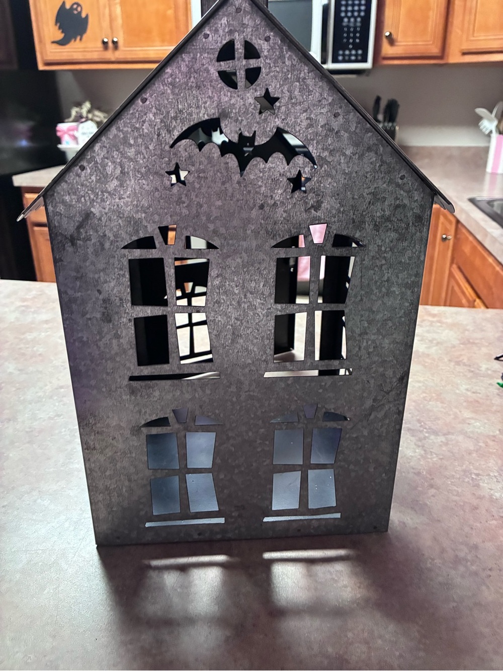 Metal Haunted House Lantern - Black